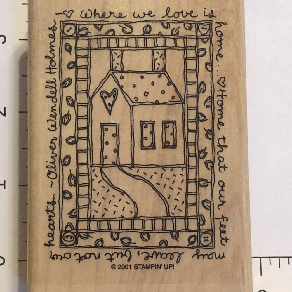 Love Hearts V-Day Collage Home Stampin’ Up Wood Mounted Rubber Stamp Vtg 2001
